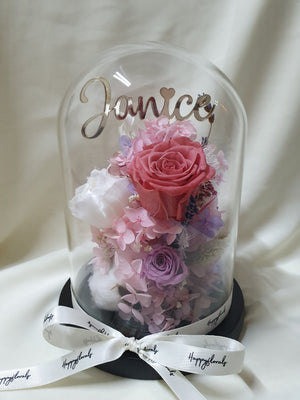 Customised Flower Glass Dome - Happy Florals